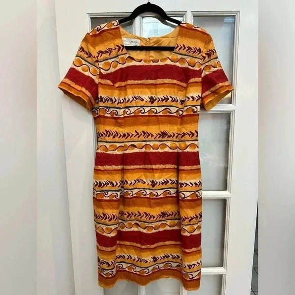 Vintage Maggy London Y2K Linen Blend Southwestern Tribal Aztec Boho Dress Size M - Picture 9 of 9